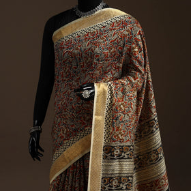 Red - natural dyed pedana chanderi silk kalamkari saree 19