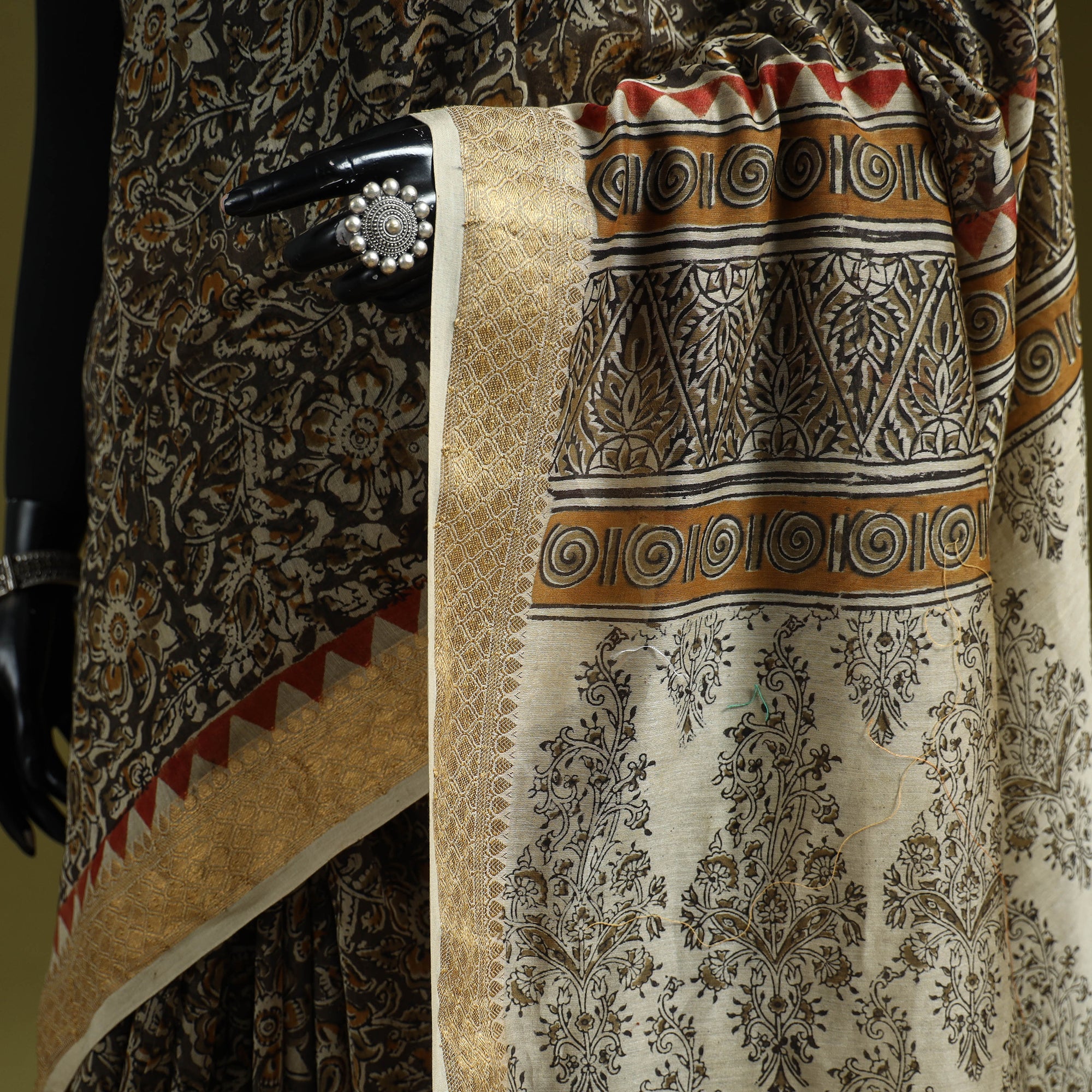 Multicolor - natural dyed pedana block print chanderi silk