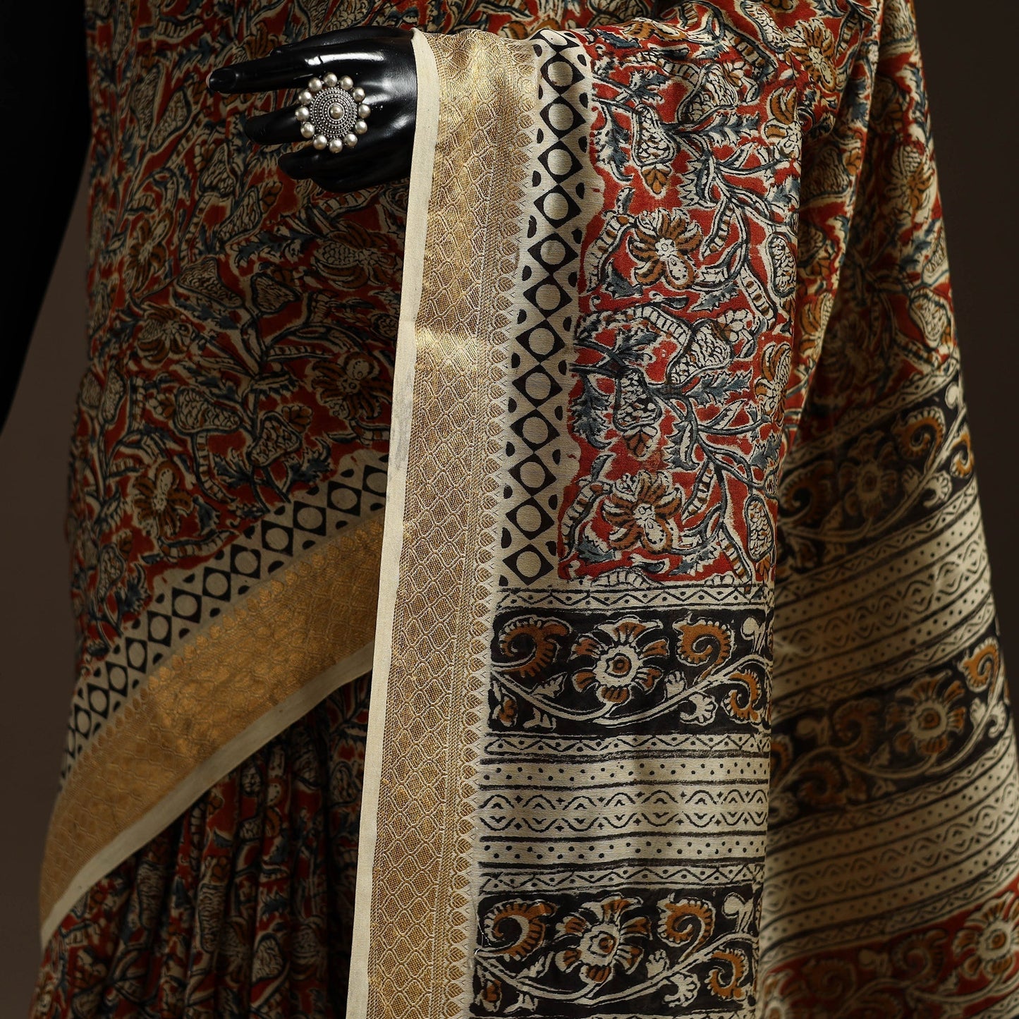 Red - natural dyed pedana chanderi silk kalamkari saree 19