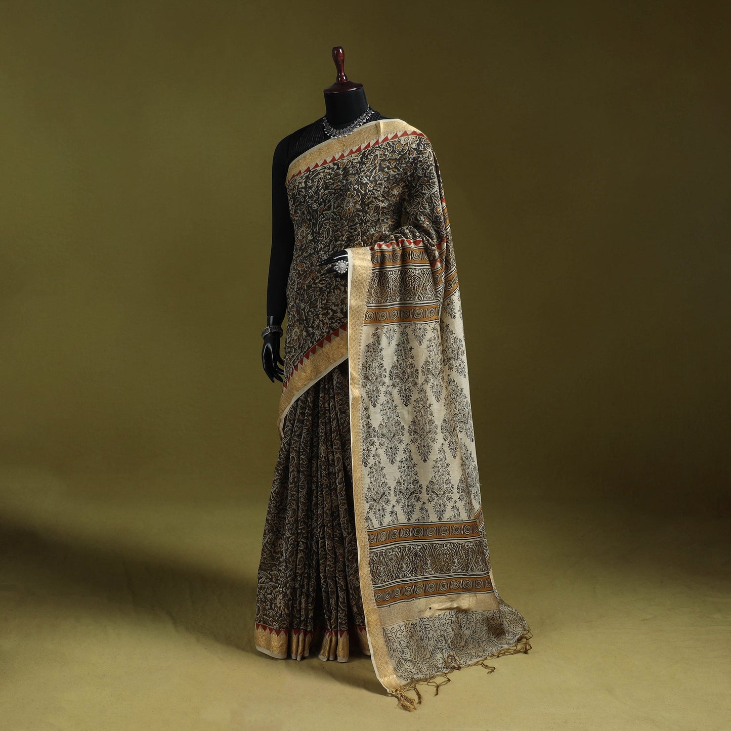Multicolor - natural dyed pedana block print chanderi silk