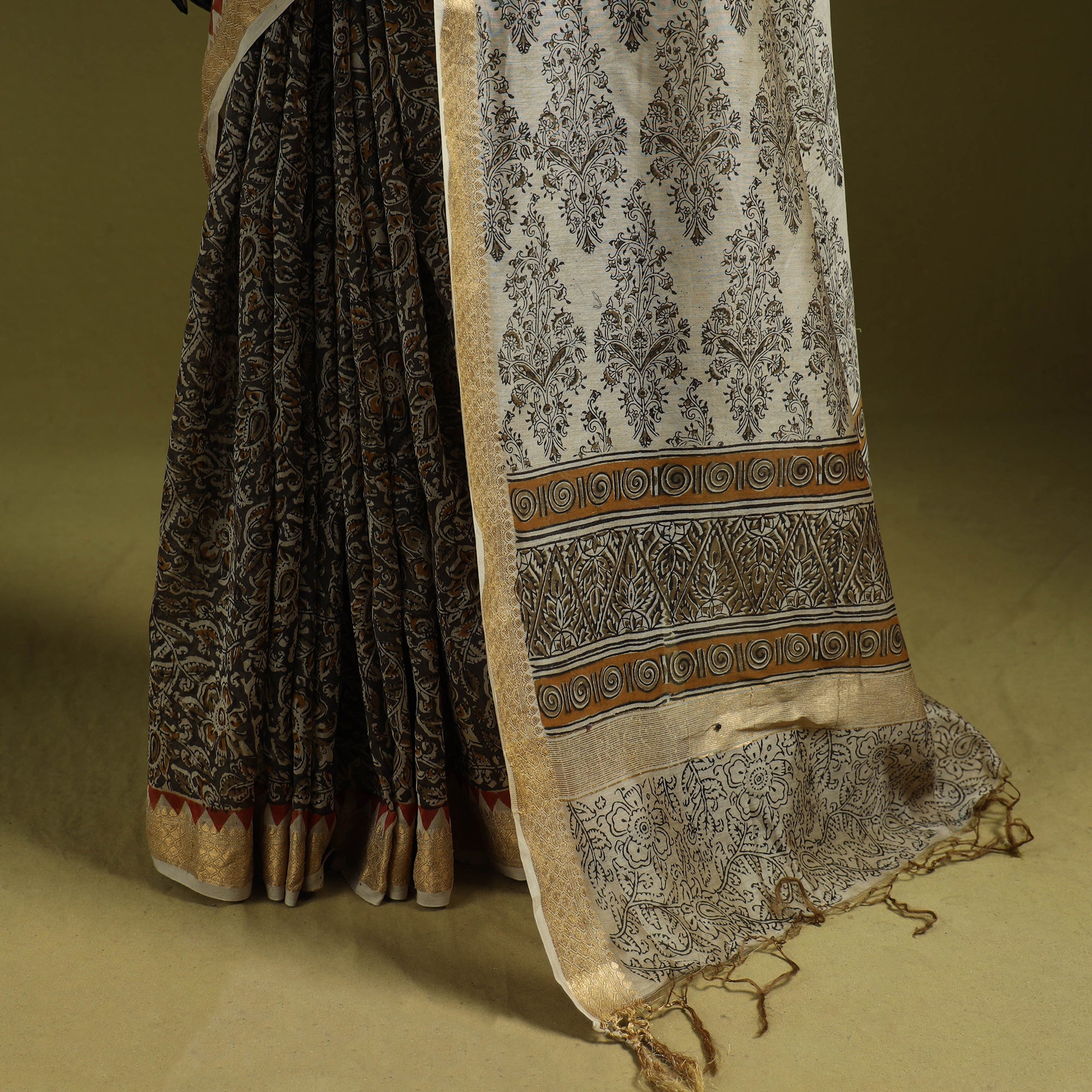 Multicolor - natural dyed pedana block print chanderi silk