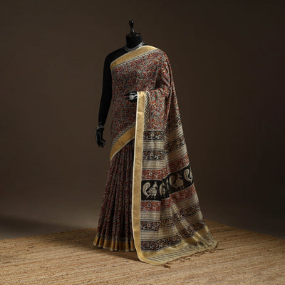 Red - natural dyed pedana chanderi silk kalamkari saree 19