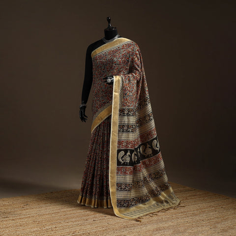 Red - natural dyed pedana chanderi silk kalamkari saree 19