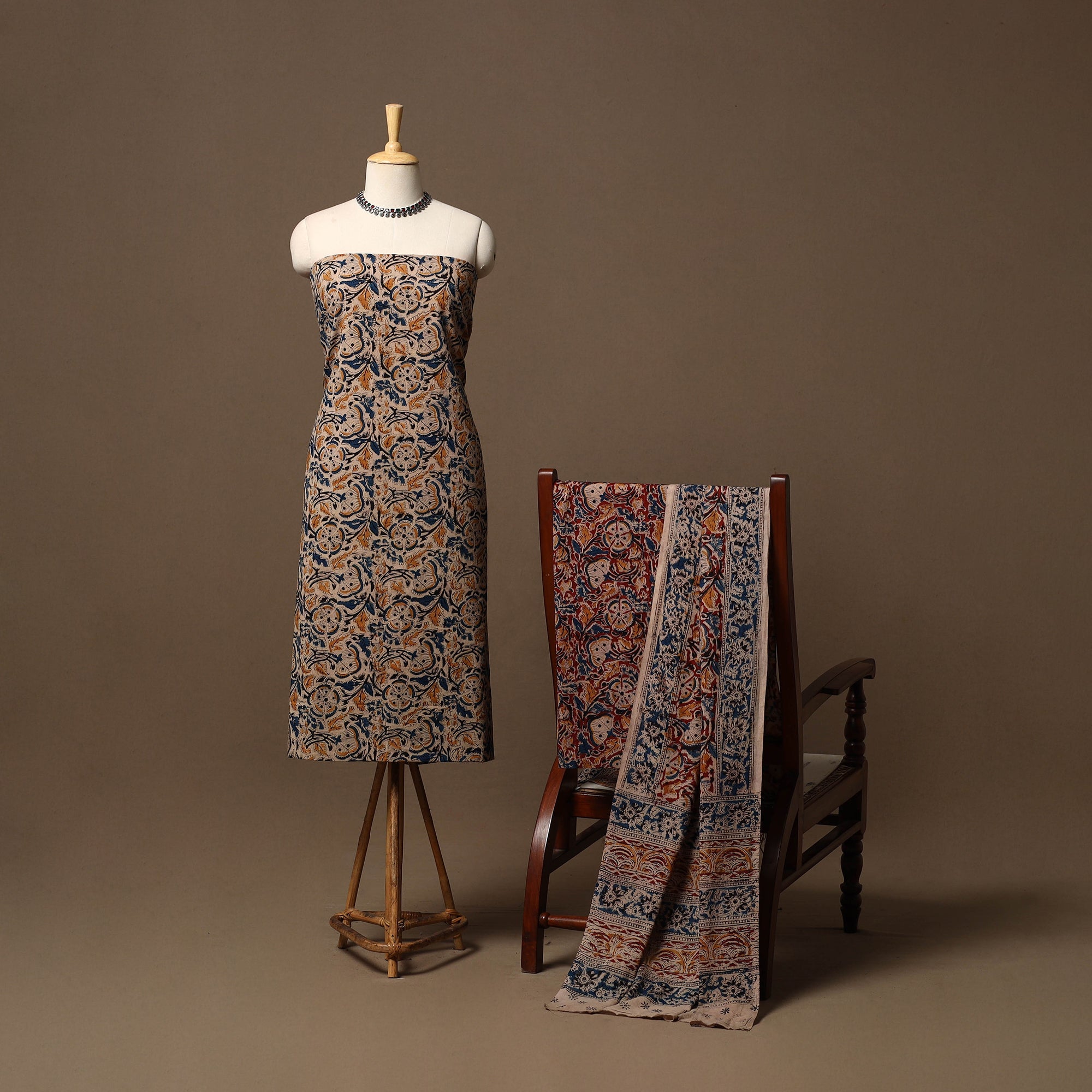 Natural dyed pedana kalamkari cotton 3pc unstitched dress