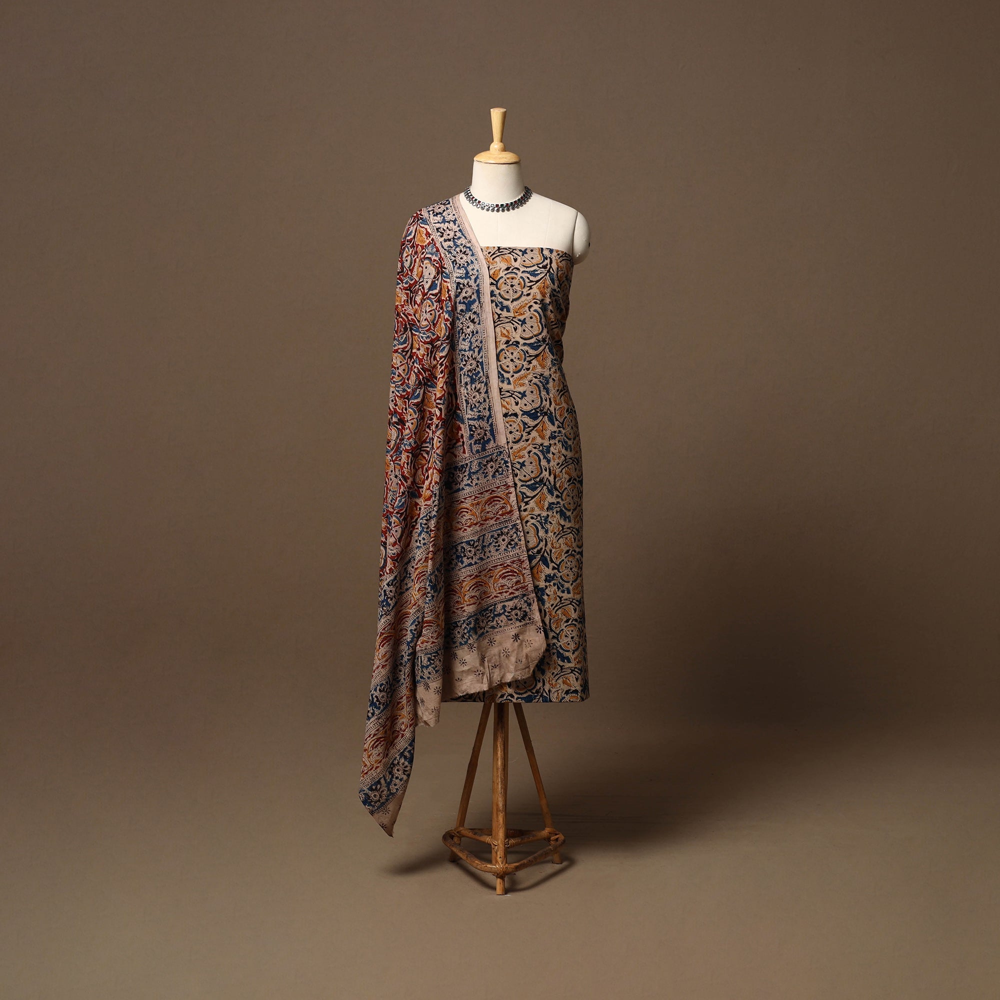 Natural dyed pedana kalamkari cotton 3pc unstitched dress