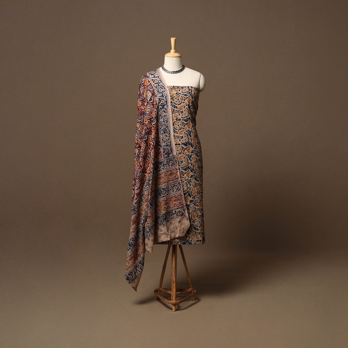 Natural dyed pedana kalamkari cotton 3pc unstitched dress