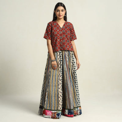 Multicolor - printed 24 kali patchwork cotton long skirt 03
