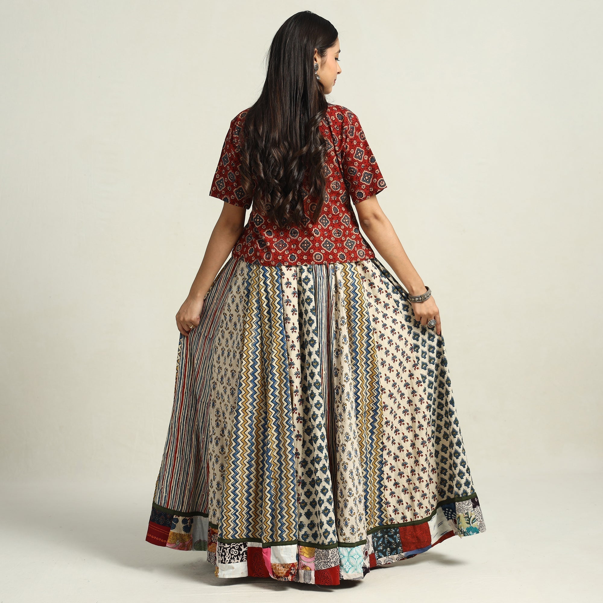 Multicolor - printed 24 kali patchwork cotton long skirt 03