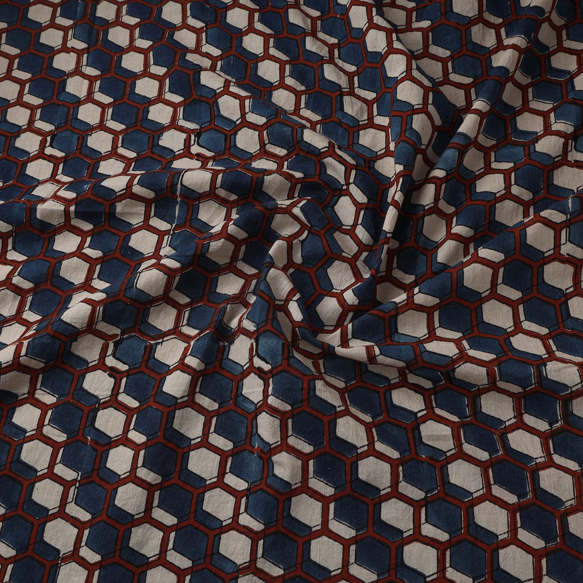 Natural dyed pure mul cotton hand block ajrakh print fabric