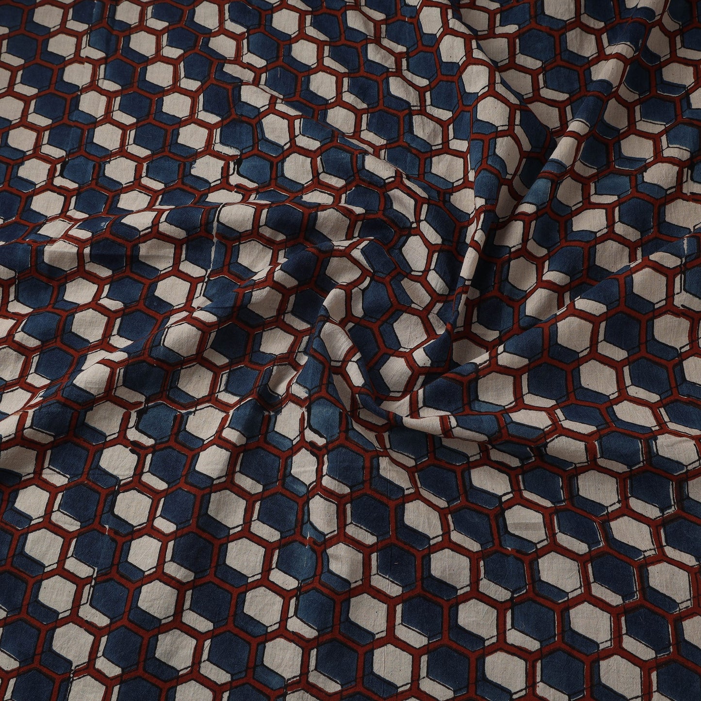 Natural dyed pure mul cotton hand block ajrakh print fabric