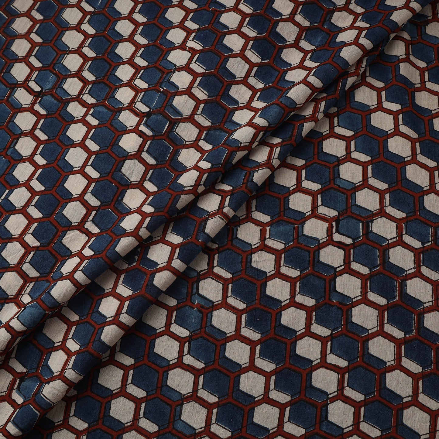 Natural dyed pure mul cotton hand block ajrakh print fabric