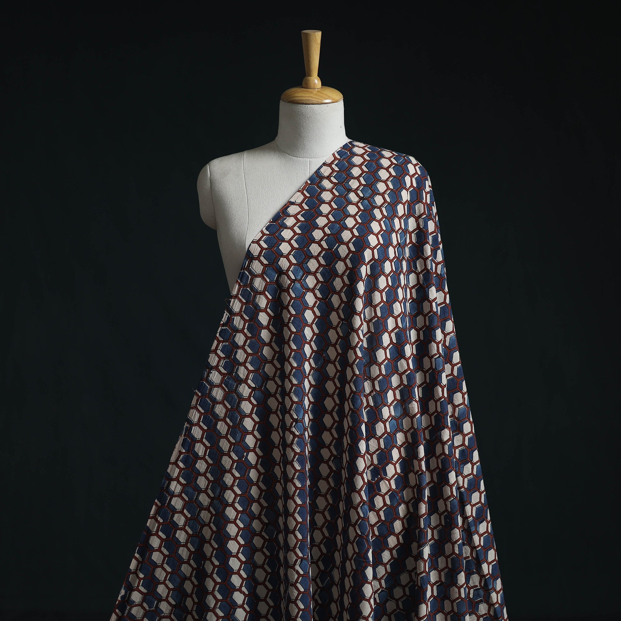 Natural dyed pure mul cotton hand block ajrakh print fabric