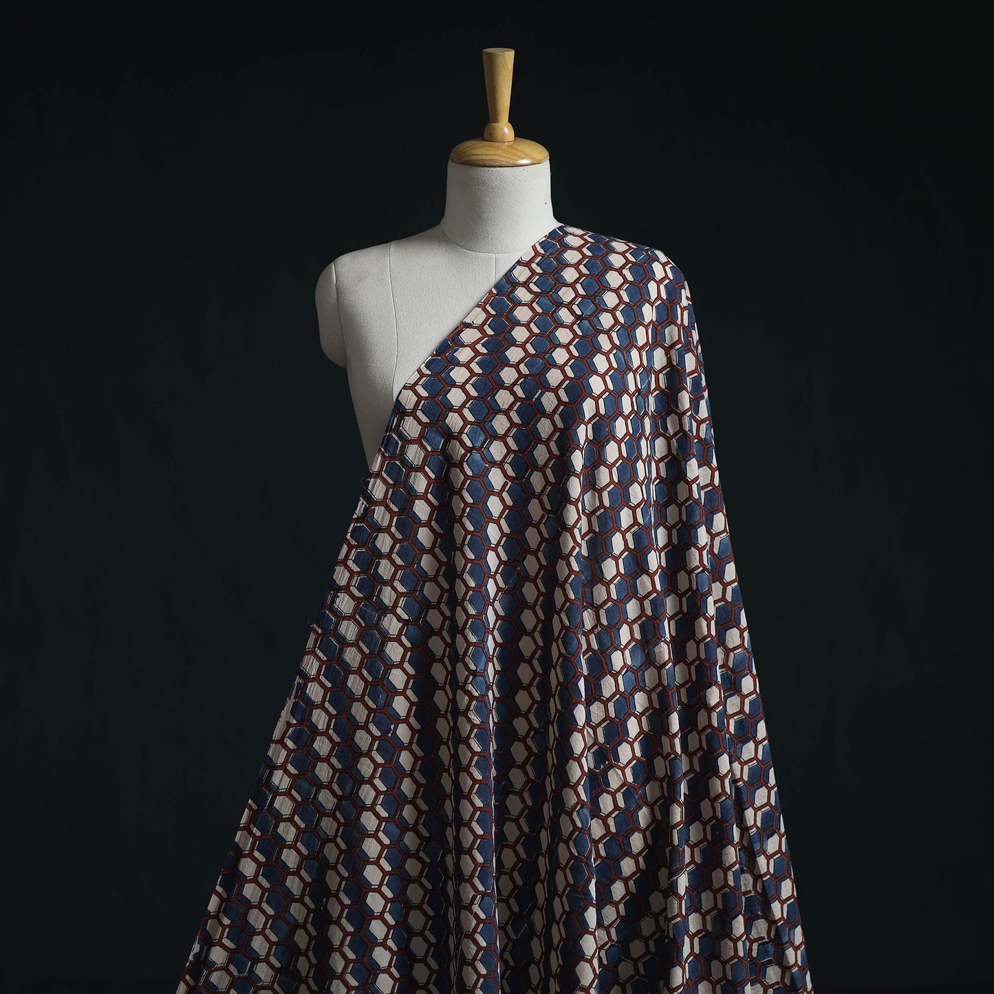 Natural dyed pure mul cotton hand block ajrakh print fabric