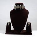  Antique Silver Finish Oxidised Brass Base Stone Work Choker Necklace Set 