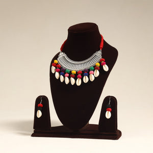 Navratri Special! Multicolor German Silver Shell & Thread Beads Necklace Set