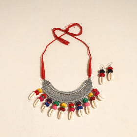 Navratri Special! Multicolor German Silver Shell & Thread Beads Necklace Set