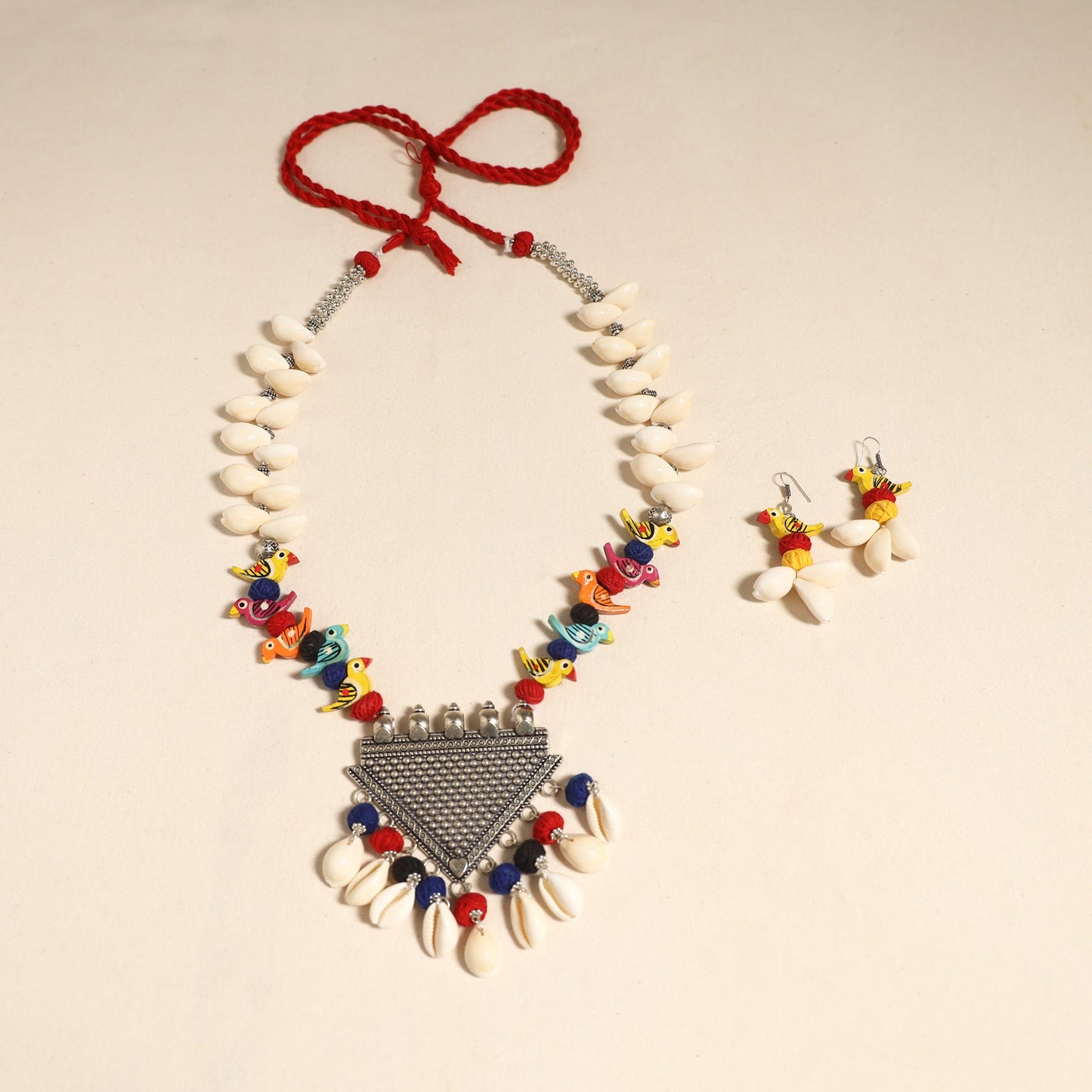 Navratri Special! Multicolor German Silver Shell & Thread Beads Necklace Set