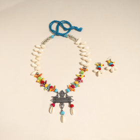 Navratri Special! Multicolor German Silver Shell & Thread Beads Necklace Set