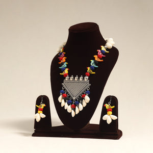 Navratri Special! Multicolor German Silver Shell & Thread Beads Necklace Set