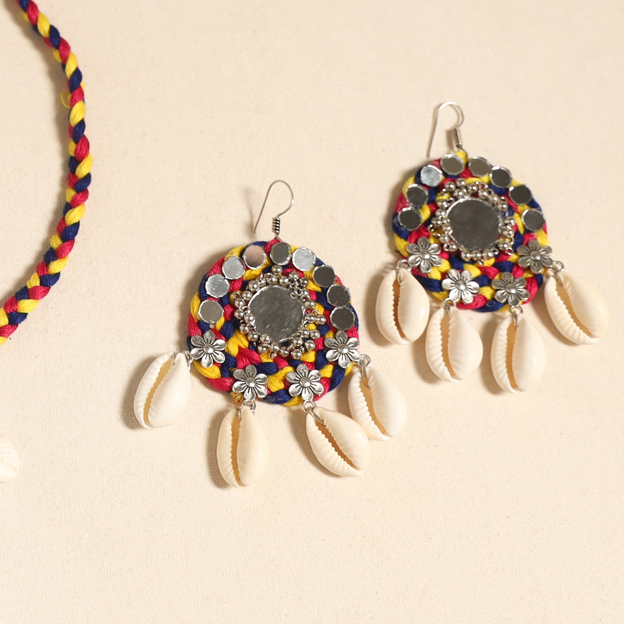 Navratri Special! Multicolor Thread GS Shell & Mirror Work Necklace Set