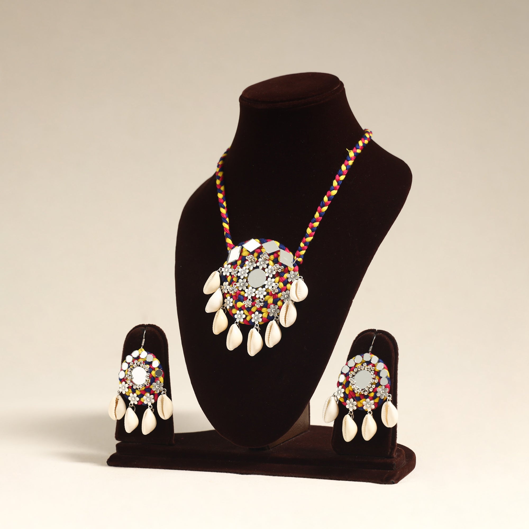 Navratri Special! Multicolor Thread GS Shell & Mirror Work Necklace Set