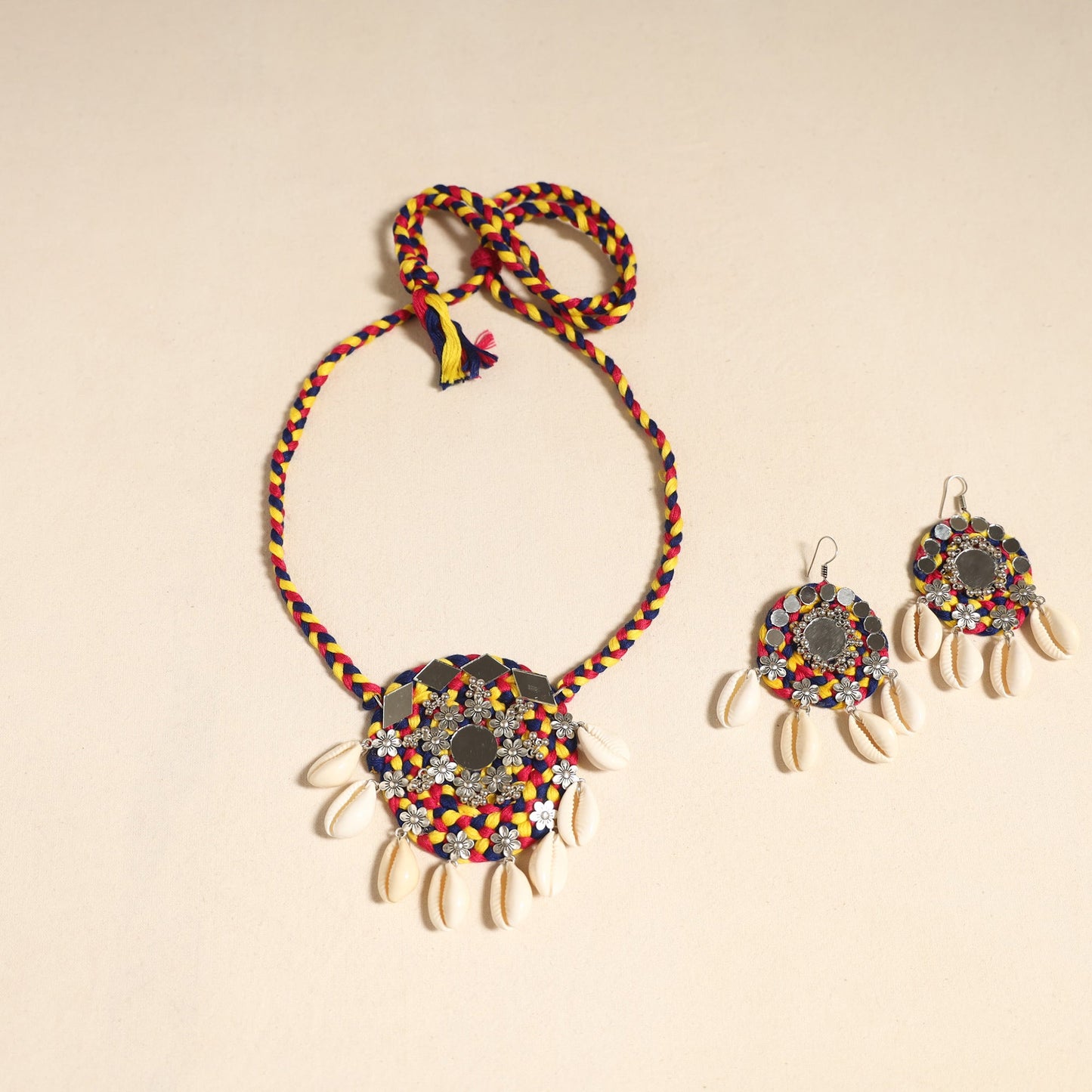 Navratri Special! Multicolor Thread GS Shell & Mirror Work Necklace Set