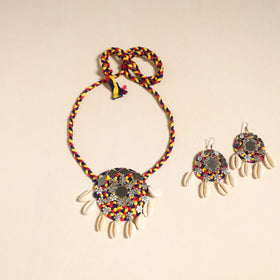 Navratri Special! Multicolor Thread GS Shell & Mirror Work Necklace Set