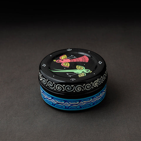 Multicolor Odisha Pattachitra Black Handpainted Stainless Steel Container