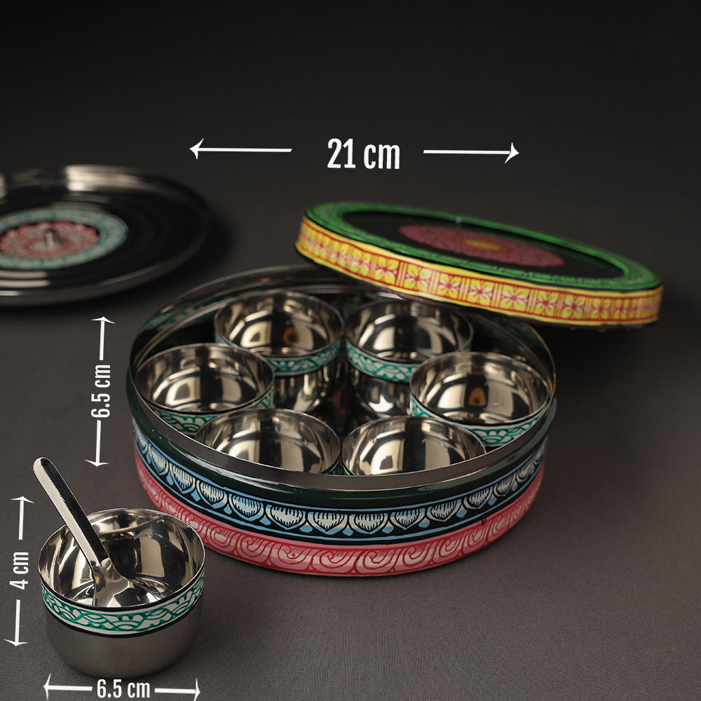 Odisha Pattachitra Painting Stainless Steel Multicolor Masala Box