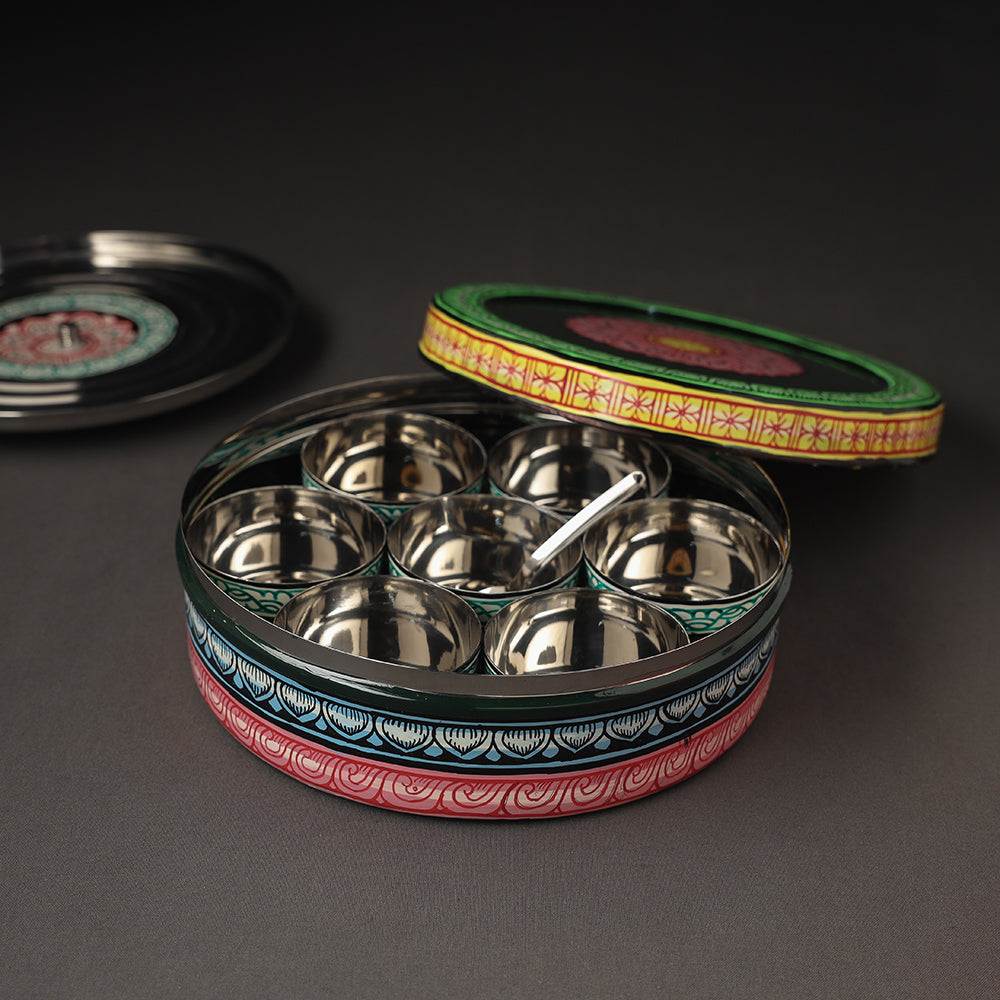 Odisha Pattachitra Painting Stainless Steel Multicolor Masala Box