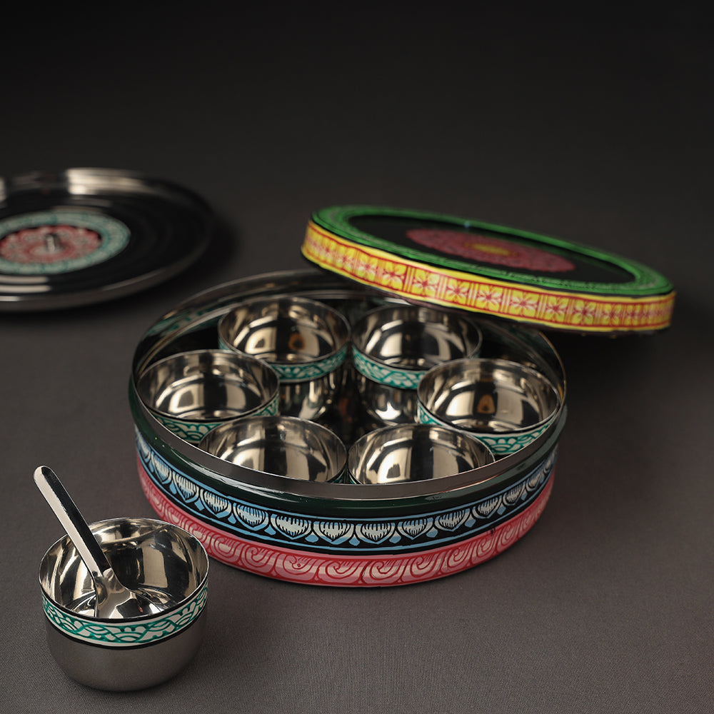 Odisha Pattachitra Painting Stainless Steel Multicolor Masala Box