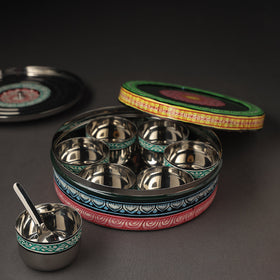 Odisha Pattachitra Painting Stainless Steel Multicolor Masala Box