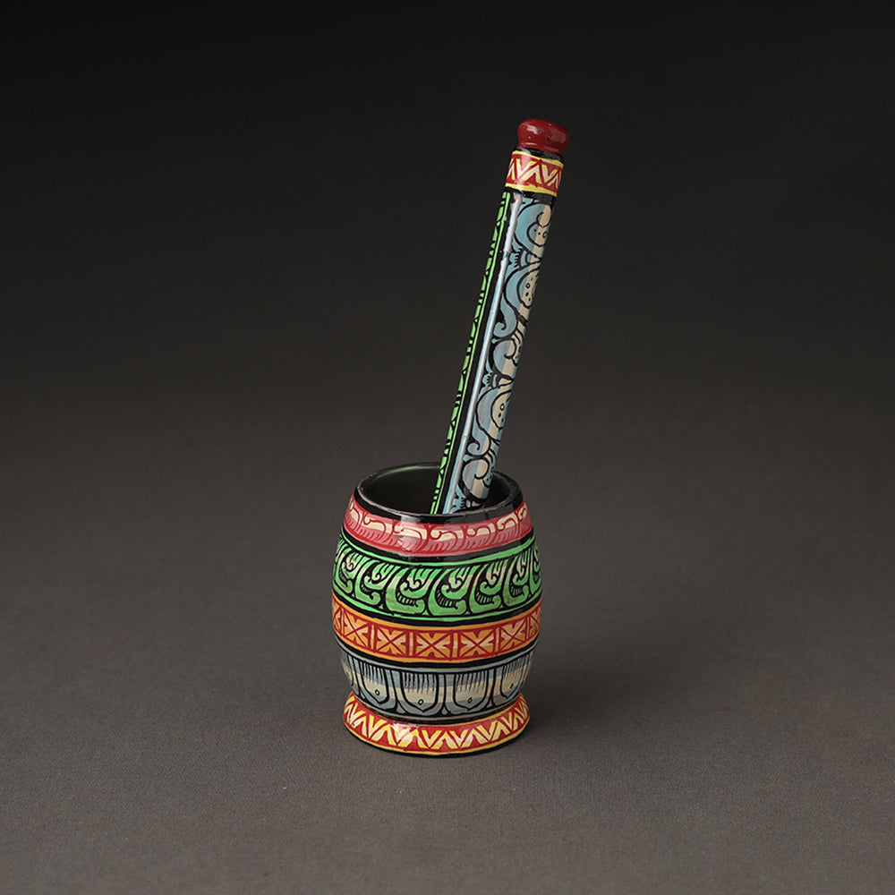 Red - Bengal Patua Handpainted Mortar & Pestle Set 02