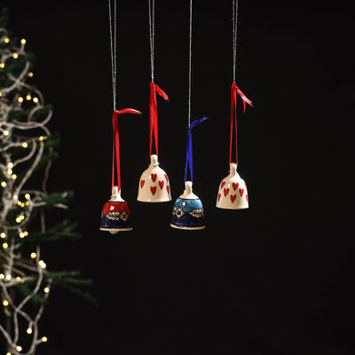 Original blue pottery ceramic decorative hanging bells (set