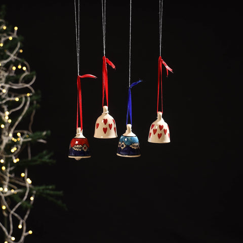 Original blue pottery ceramic decorative hanging bells (set