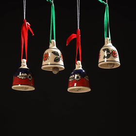 Original blue pottery ceramic decorative hanging bells (set