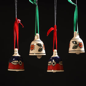 Original blue pottery ceramic decorative hanging bells (set