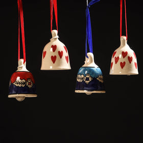 Original blue pottery ceramic decorative hanging bells (set