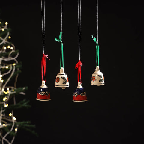 Original blue pottery ceramic decorative hanging bells (set