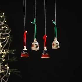 Original blue pottery ceramic decorative hanging bells (set