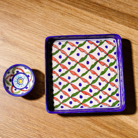  Original Blue Pottery Ceramic Multicolor Dinner Set