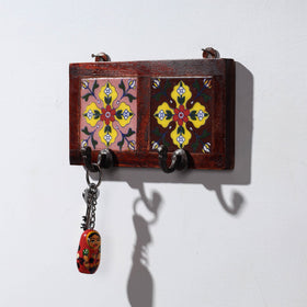  Original Blue Pottery Ceramic Tile Wall Hook Hanger (2 Peg) 