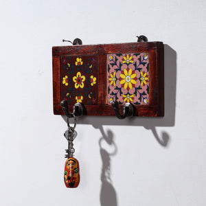  Original Blue Pottery Ceramic Tile Wall Hook Hanger (2 Peg) 