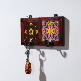  Original Blue Pottery Ceramic Tile Wall Hook Hanger (2 Peg) 