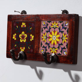  Original Blue Pottery Ceramic Tile Wall Hook Hanger (2 Peg) 