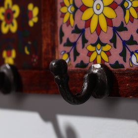  Original Blue Pottery Ceramic Tile Wall Hook Hanger (2 Peg) 