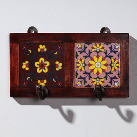  Original Blue Pottery Ceramic Tile Wall Hook Hanger (2 Peg) 