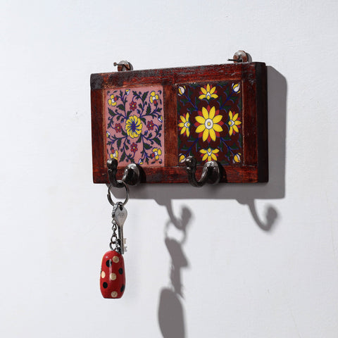  Original Blue Pottery Ceramic Tile Wall Hook Hanger (2 Peg) 