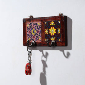  Original Blue Pottery Ceramic Tile Wall Hook Hanger (2 Peg) 