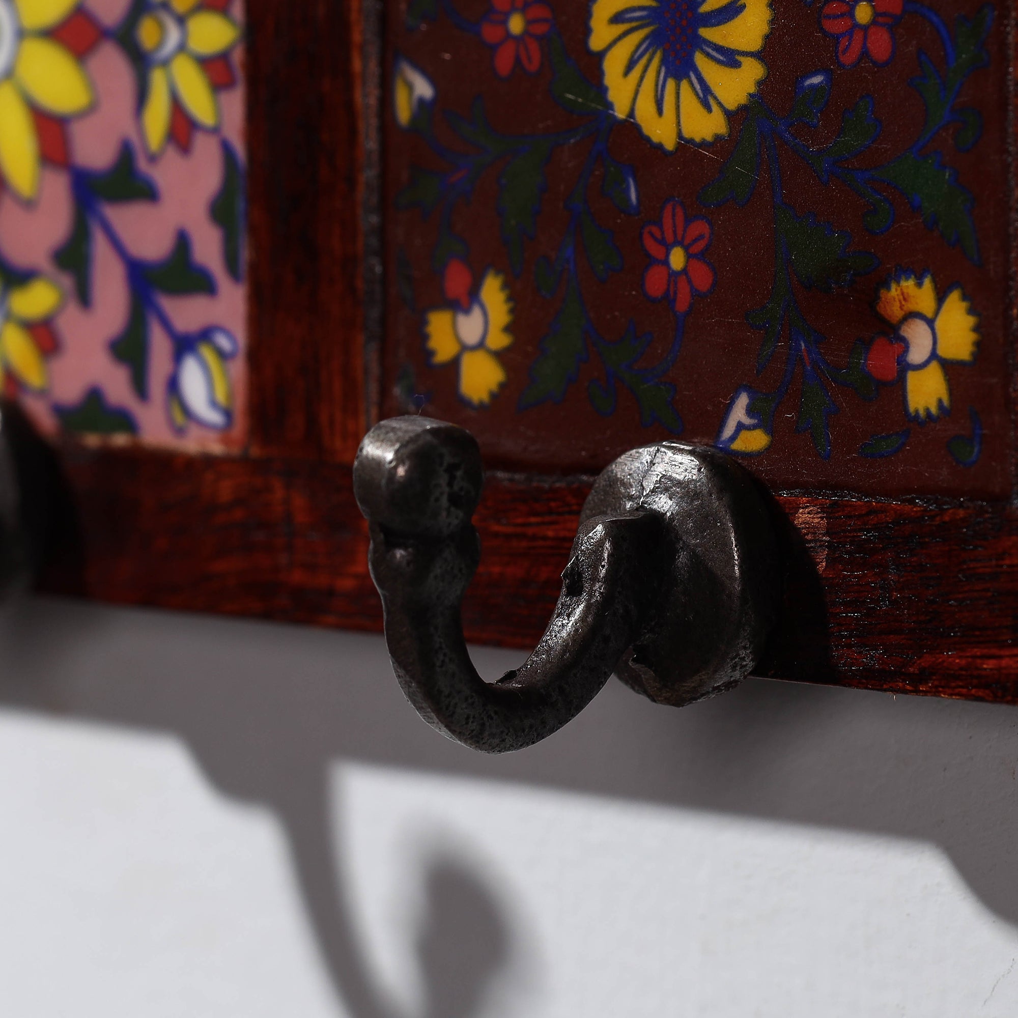  Original Blue Pottery Ceramic Tile Wall Hook Hanger (2 Peg) 